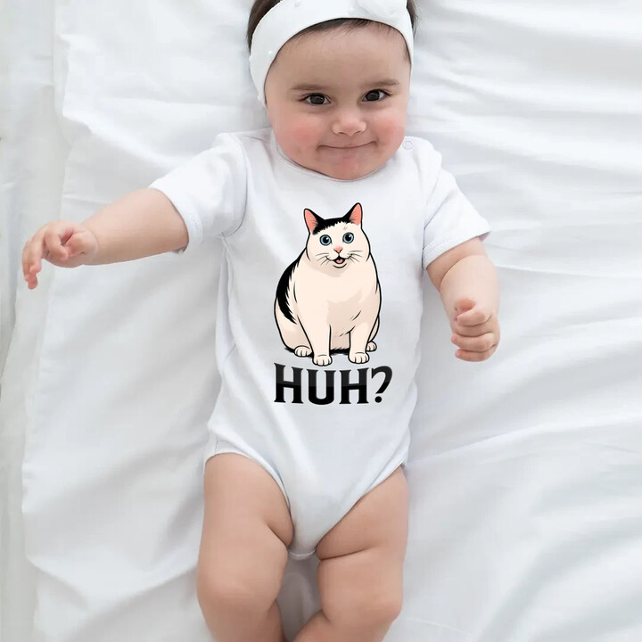 Huh? - bílá kočka - dětské body s potiskem