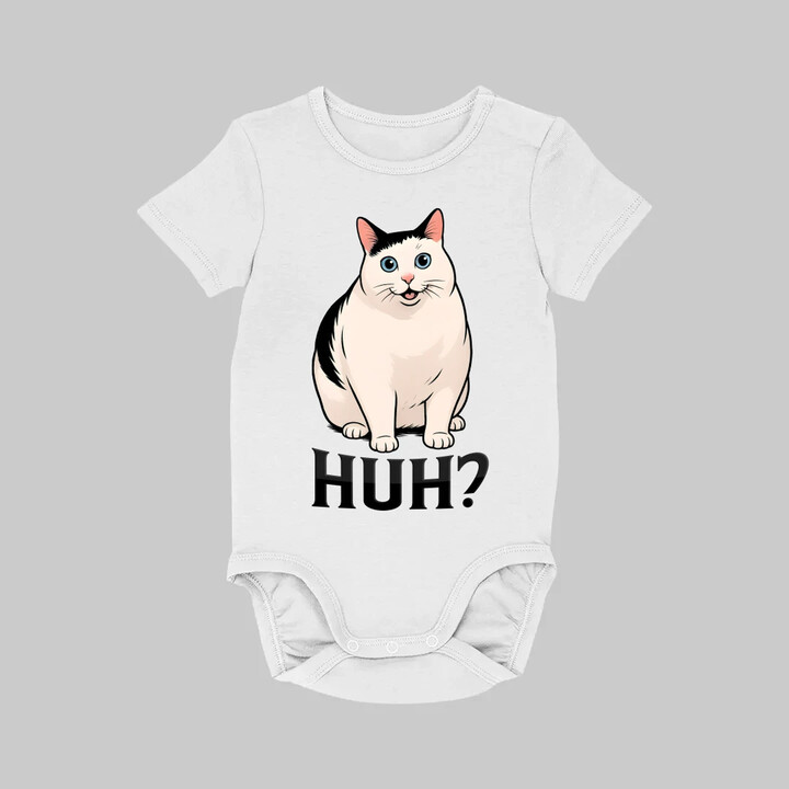 Huh? - bílá kočka - dětské body s potiskem