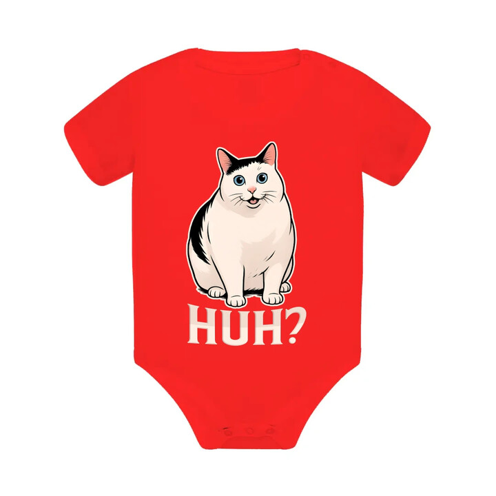 Huh? - bílá kočka - dětské body s potiskem