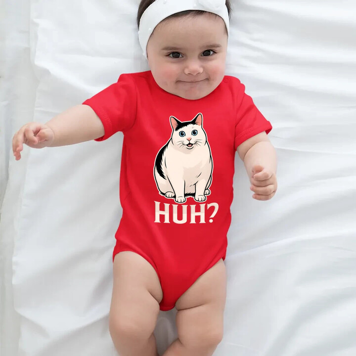Huh? - bílá kočka - dětské body s potiskem