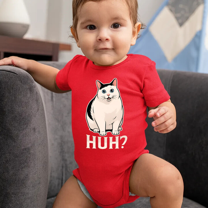 Huh? - bílá kočka - dětské body s potiskem