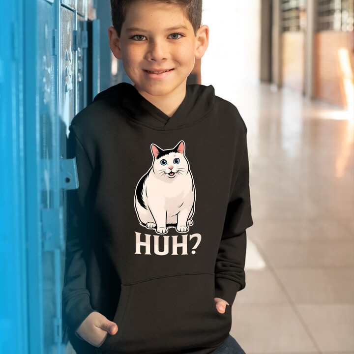 Huh? - bílá kočka - dětská mikina s kapucí