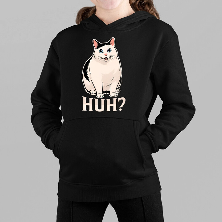 Huh? - bílá kočka - dětská mikina s kapucí