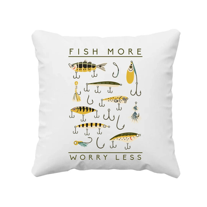 Fish more, worry less - polštář s potiskem