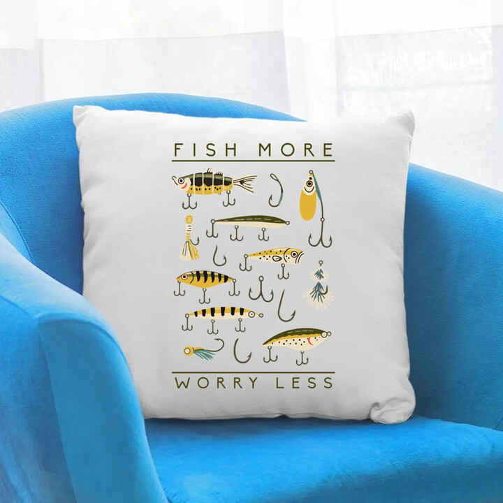 Fish more, worry less - polštář s potiskem