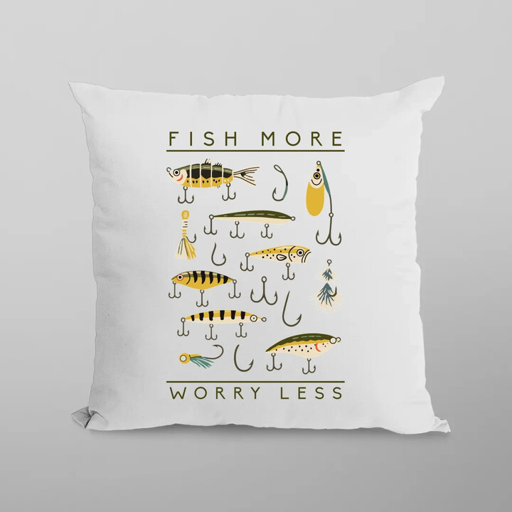 Fish more, worry less - polštář s potiskem