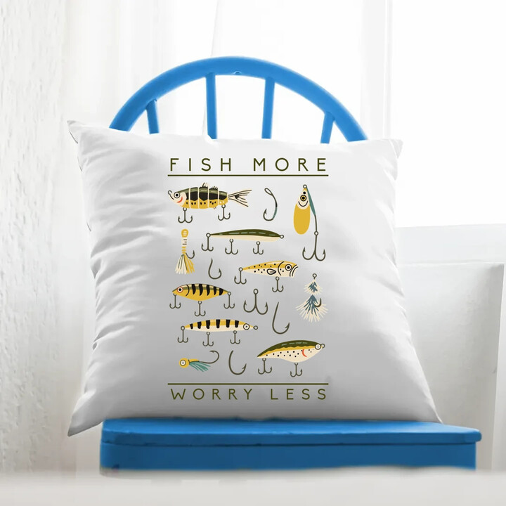 Fish more, worry less - polštář s potiskem