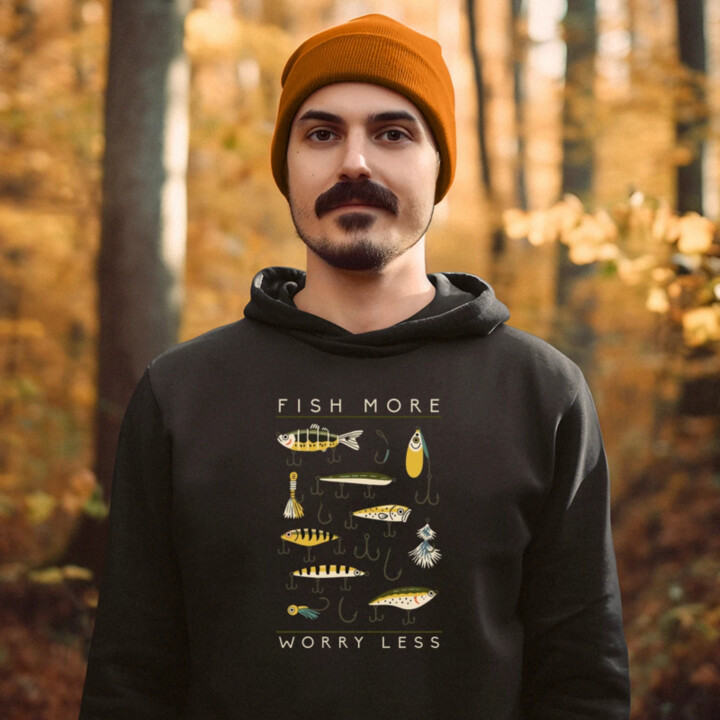 Fish more, worry less - pánská mikina s potiskem