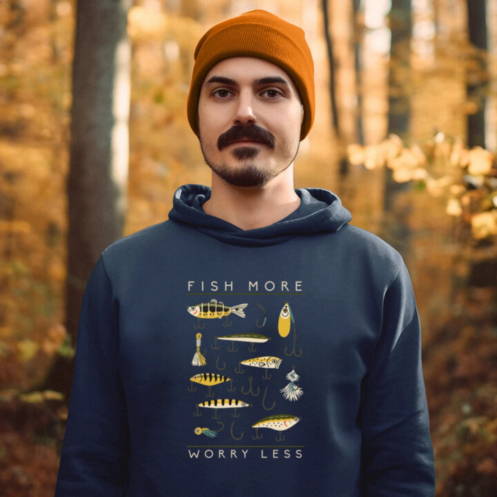 Fish more, worry less - pánská mikina s potiskem