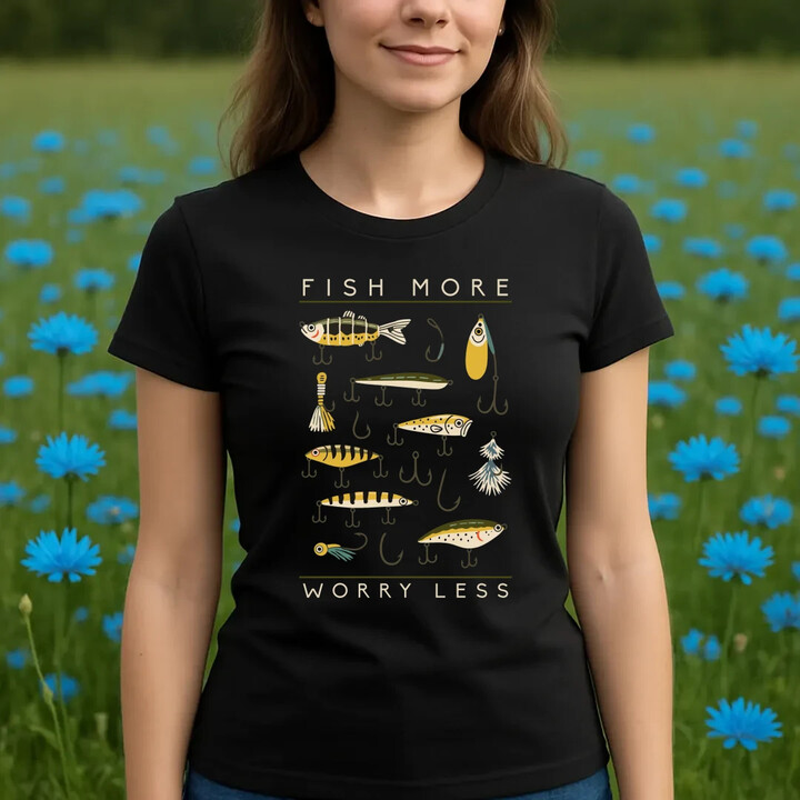 Fish more, worry less  - dámské tričko s potiskem