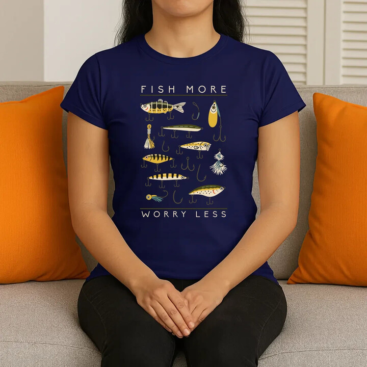 Fish more, worry less  - dámské tričko s potiskem