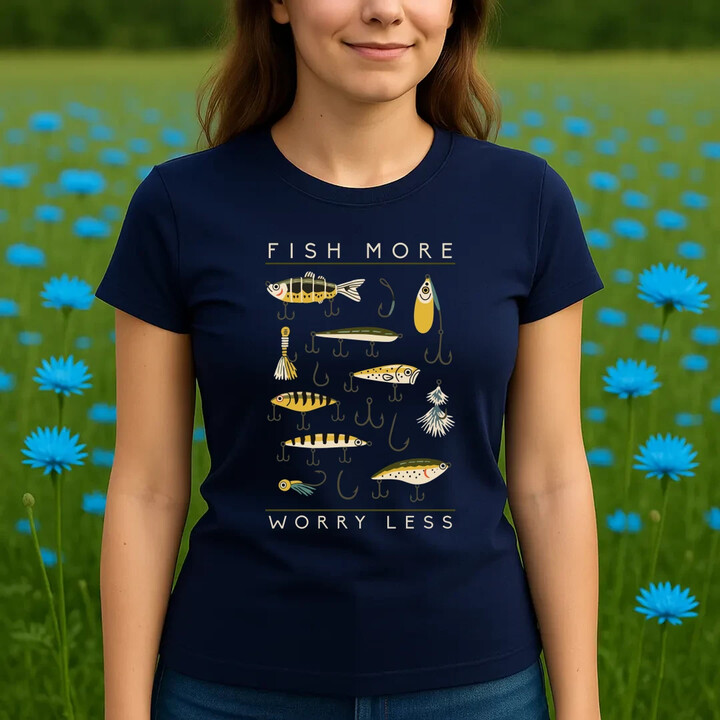 Fish more, worry less  - dámské tričko s potiskem
