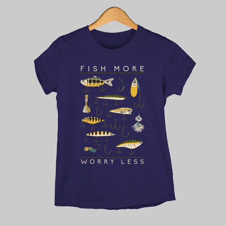 Fish more, worry less  - dámské tričko s potiskem