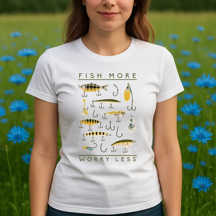 Fish more, worry less  - dámské tričko s potiskem