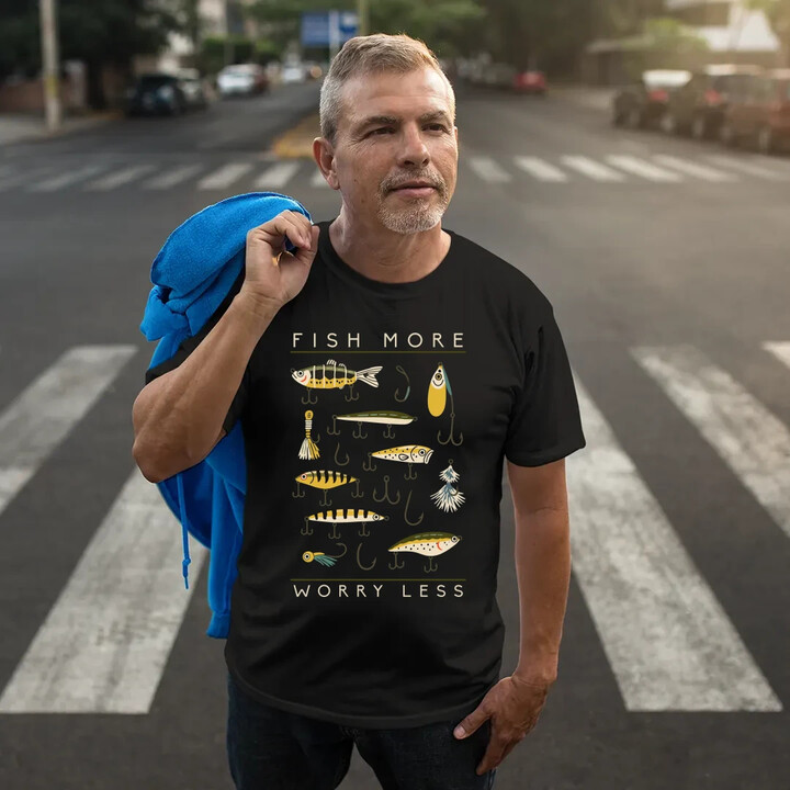 Fish more, worry less - pánské tričko s potiskem