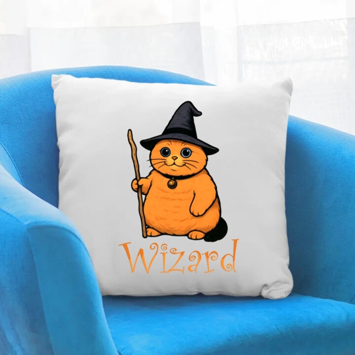Wizard - kočičí čaroděj - polštář s potiskem