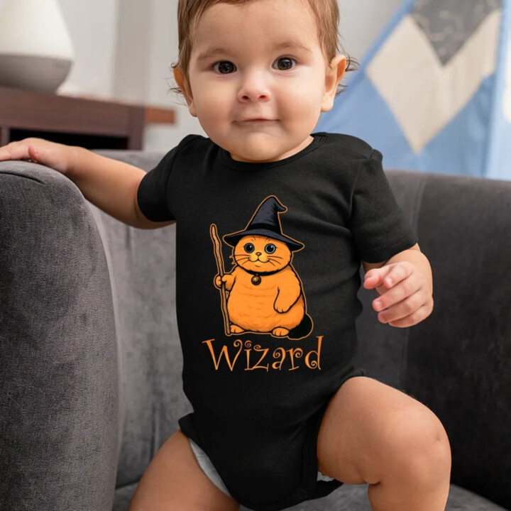 Wizard - kočičí čaroděj - dětské body s potiskem