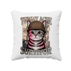 Tummy ache survivor - kočičí voják - polštář s potiskem