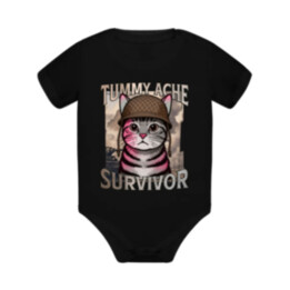 Tummy ache survivor - kočičí voják - dětské body s potiskem