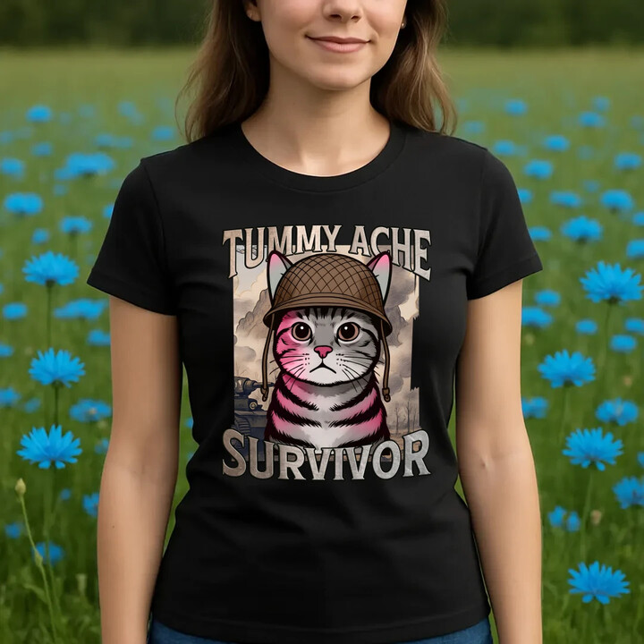 Tummy ache survivor - kočičí voják  - dámské tričko s potiskem