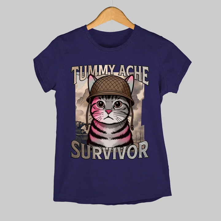 Tummy ache survivor - kočičí voják  - dámské tričko s potiskem