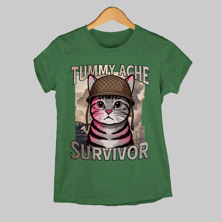 Tummy ache survivor - kočičí voják  - dámské tričko s potiskem
