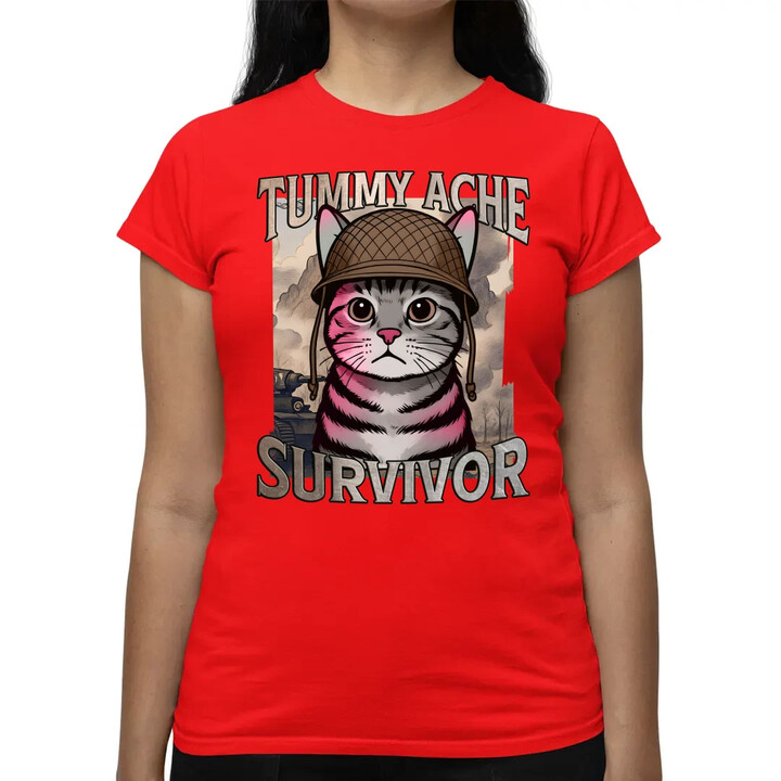 Tummy ache survivor - kočičí voják  - dámské tričko s potiskem