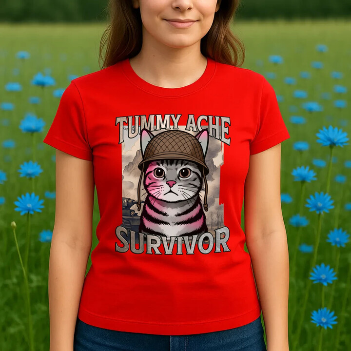 Tummy ache survivor - kočičí voják  - dámské tričko s potiskem