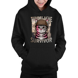 Tummy ache survivor - kočičí voják - dětská mikina s kapucí