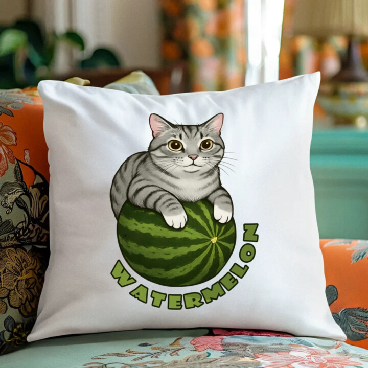 Watermelon - kočka na melounu - polštář s potiskem
