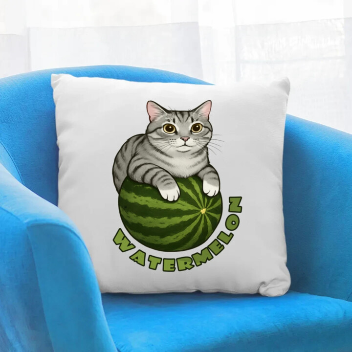Watermelon - kočka na melounu - polštář s potiskem