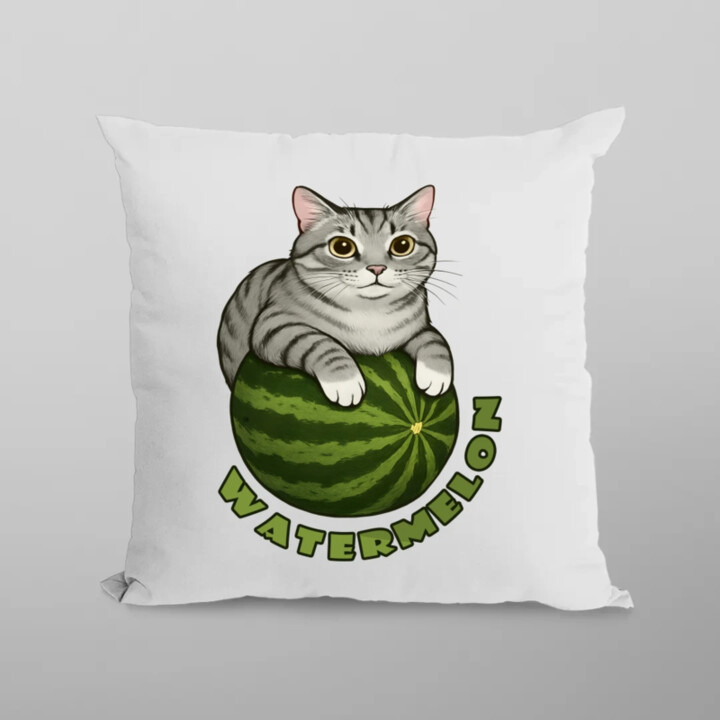 Watermelon - kočka na melounu - polštář s potiskem