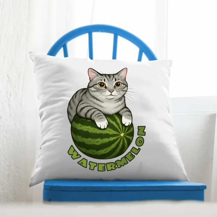 Watermelon - kočka na melounu - polštář s potiskem