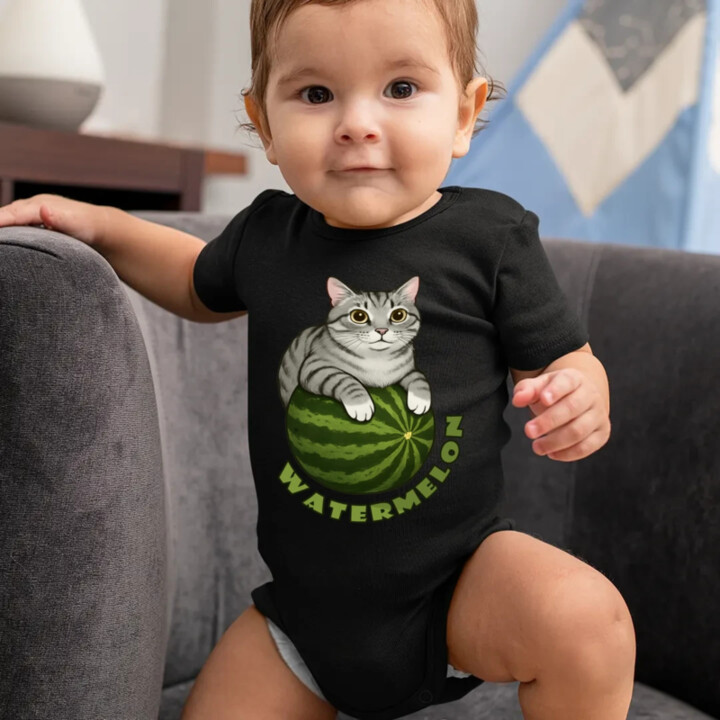 Watermelon - kočka na melounu - dětské body s potiskem