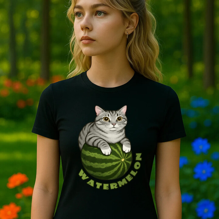 Watermelon - kočka na melounu  - dámské tričko s potiskem