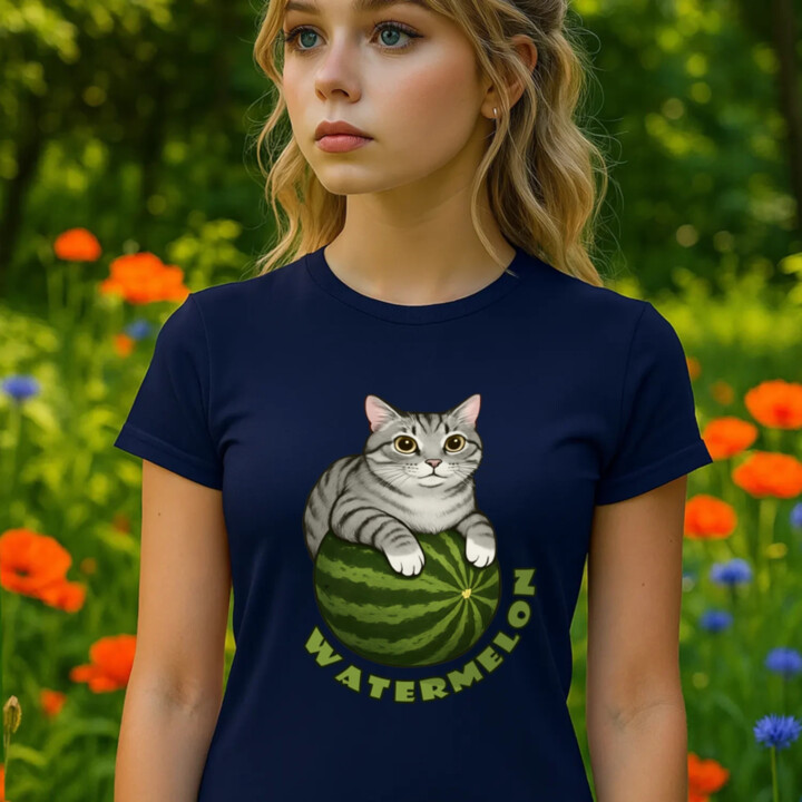 Watermelon - kočka na melounu  - dámské tričko s potiskem