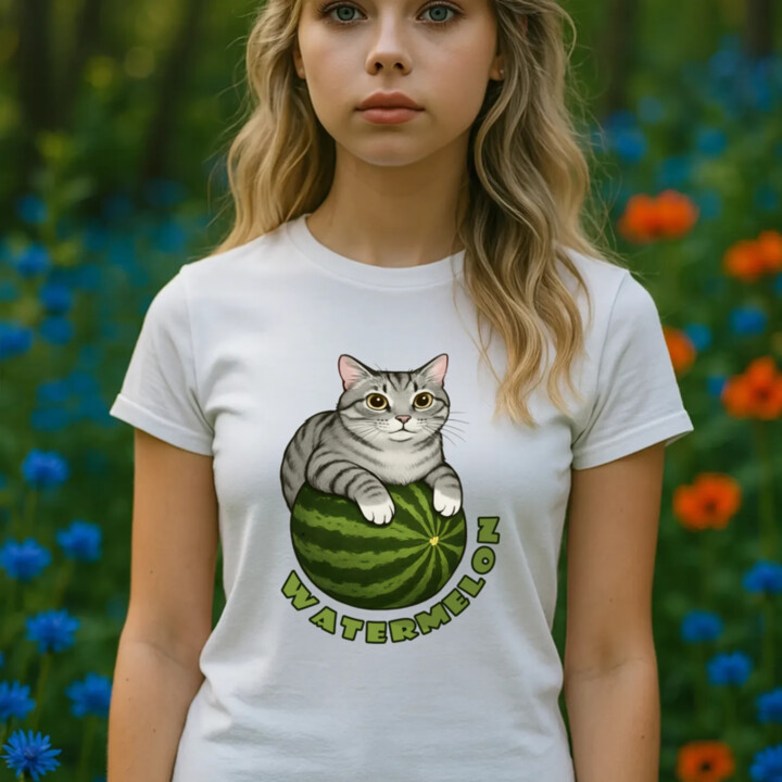 Watermelon - kočka na melounu  - dámské tričko s potiskem