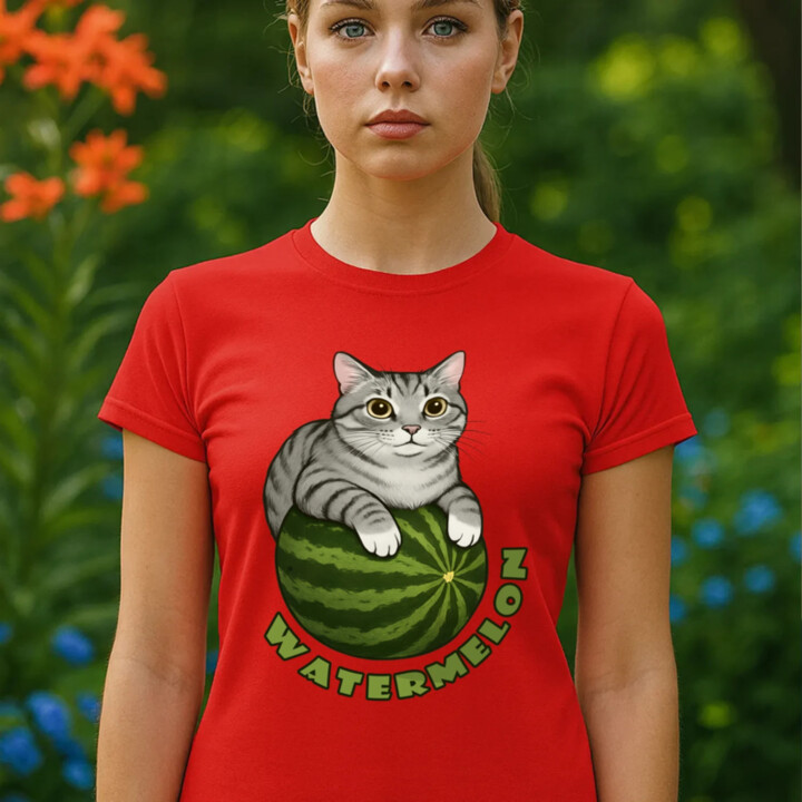 Watermelon - kočka na melounu  - dámské tričko s potiskem