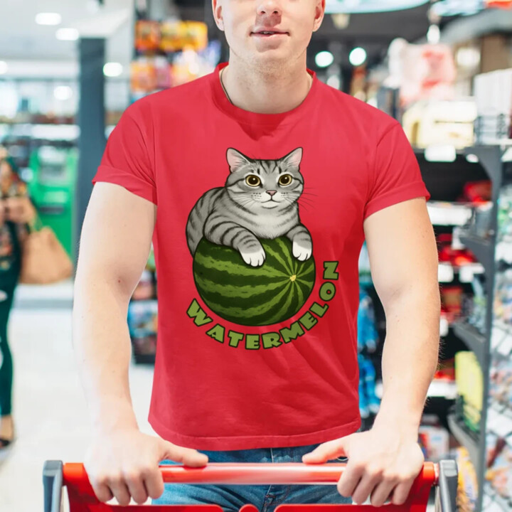 Watermelon - kočka na melounu - pánské tričko s potiskem