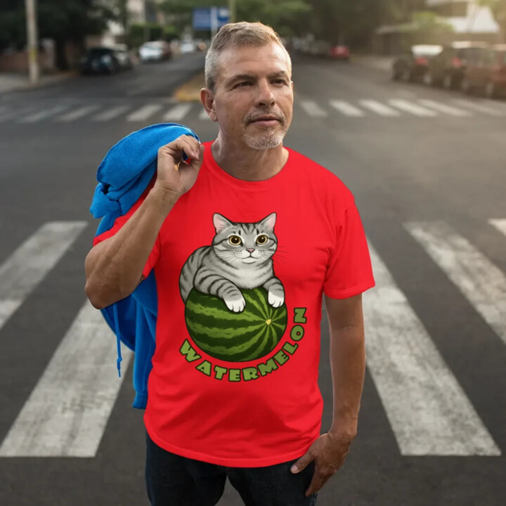 Watermelon - kočka na melounu - pánské tričko s potiskem
