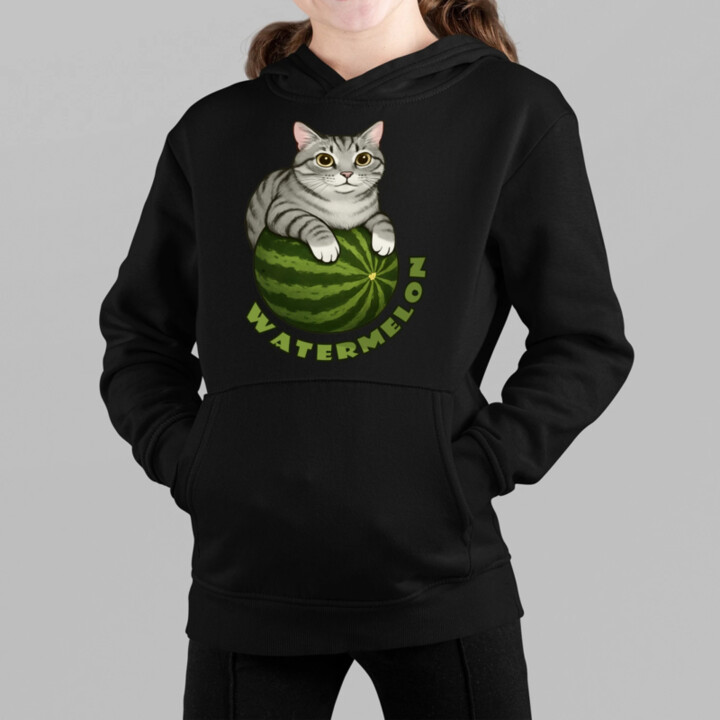 Watermelon - kočka na melounu - dětská mikina s kapucí