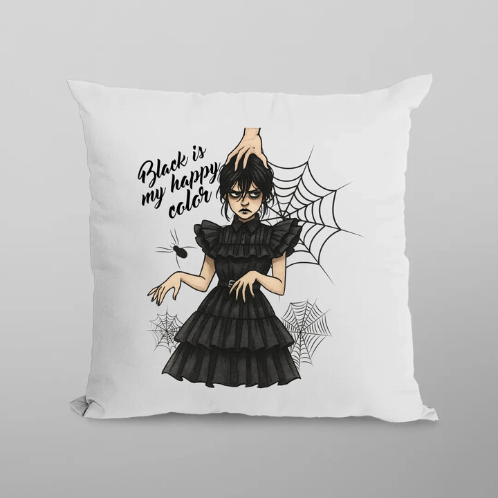 Black is my happy color - dárek pro fanoušky Wednesday - polštář s potiskem