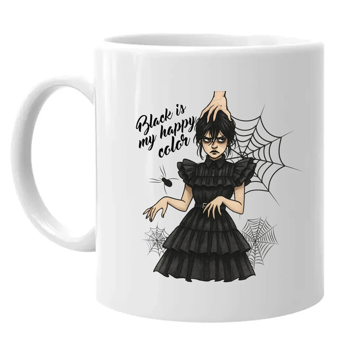 Black is my happy color - dárek pro fanoušky Wednesday - hrnek s potiskem