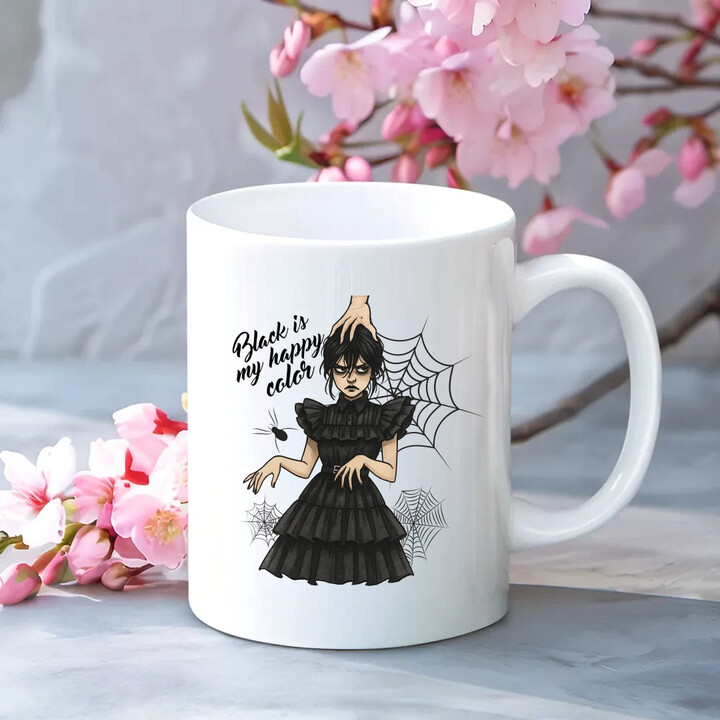 Black is my happy color - dárek pro fanoušky Wednesday - hrnek s potiskem