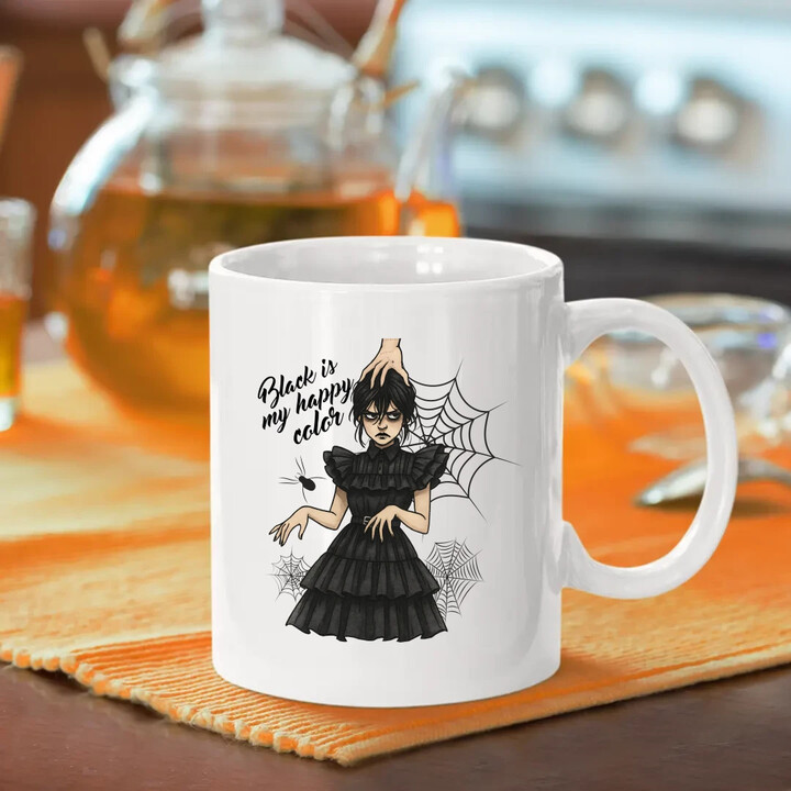 Black is my happy color - dárek pro fanoušky Wednesday - hrnek s potiskem