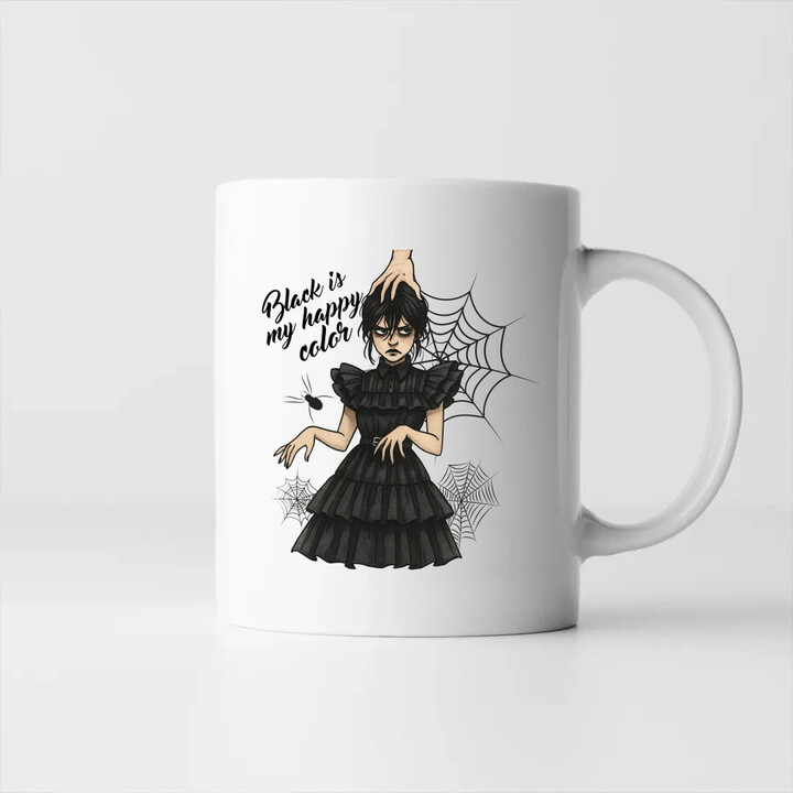 Black is my happy color - dárek pro fanoušky Wednesday - hrnek s potiskem