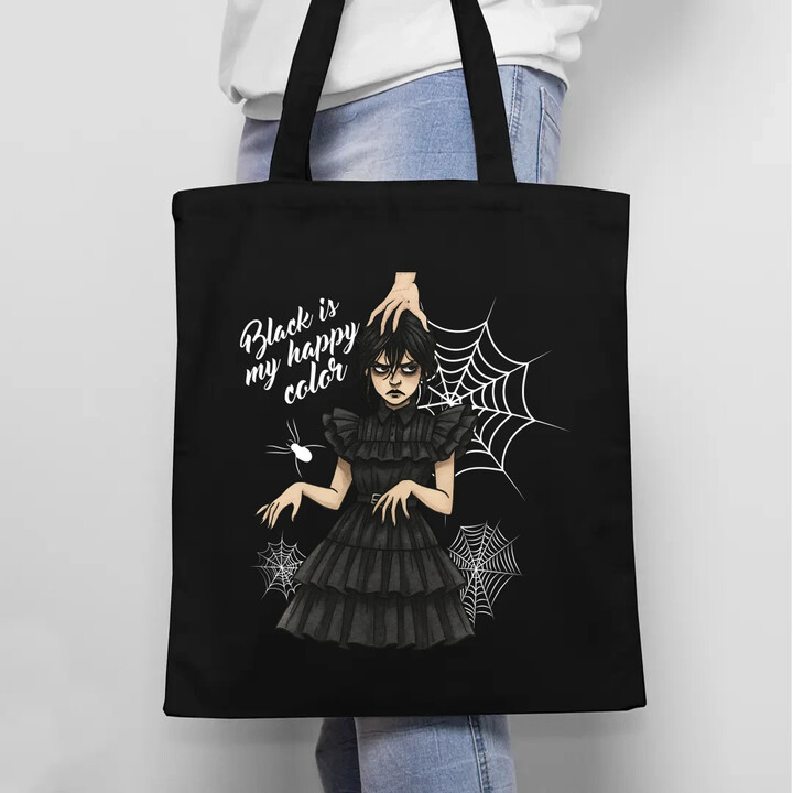 Black is my happy color - dárek pro fanoušky Wednesday - taška s potiskem