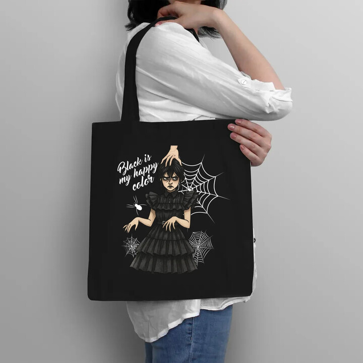 Black is my happy color - dárek pro fanoušky Wednesday - taška s potiskem