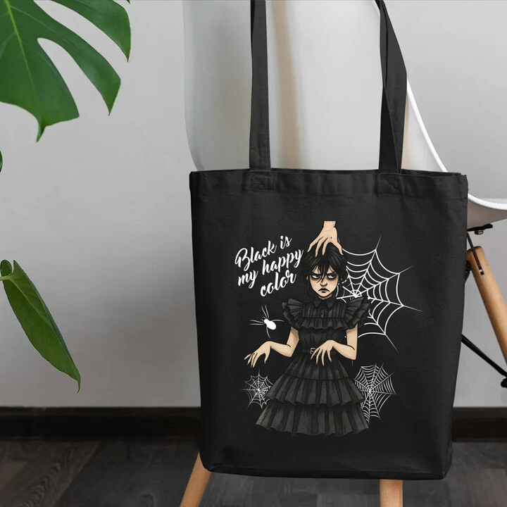 Black is my happy color - dárek pro fanoušky Wednesday - taška s potiskem
