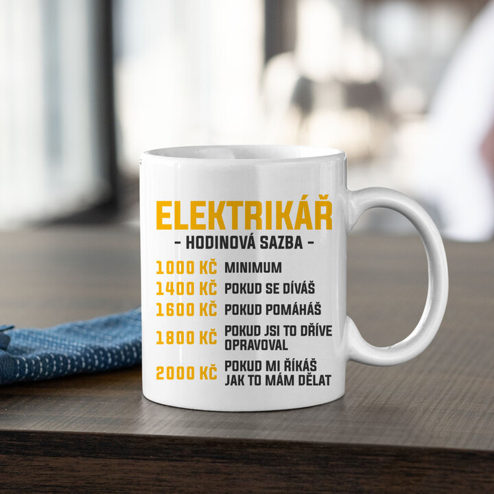 Elektrikář - hodinová sazba - hrnek